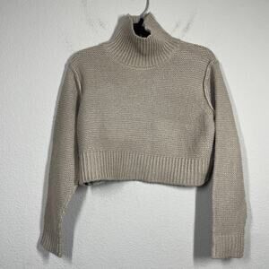 Elodie Womens Size XS Crop Knit Sweater Tan Turtleneck Long Sleeves